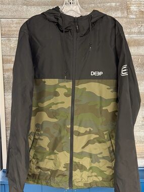 Men's Black & Olive Camo Hooded Windbreaker